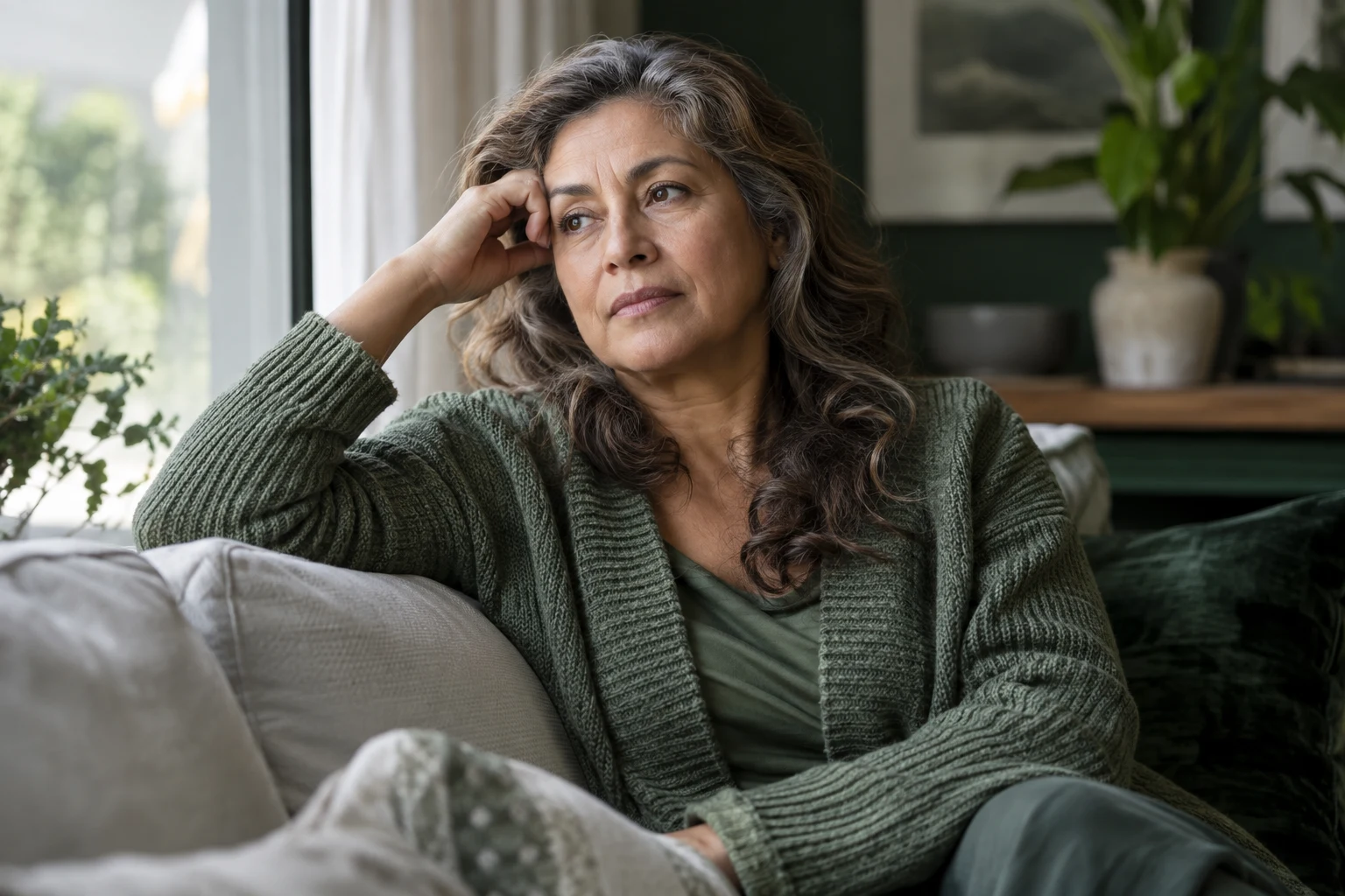 Mujer descansando junto a una ventana